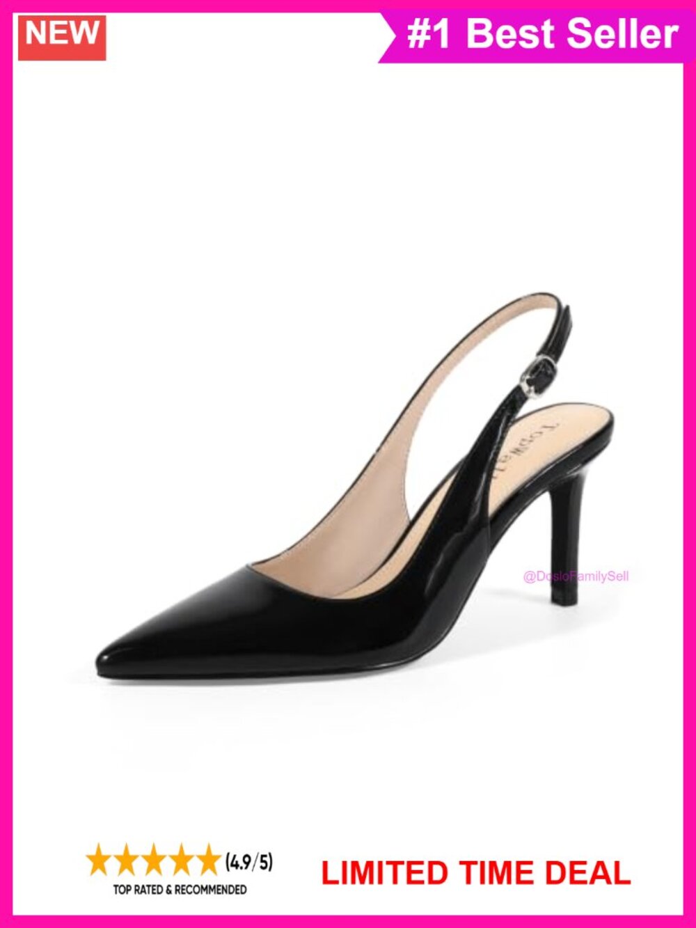 Women's Slingback Stiletto Pumps Pointed Toe Faux Leather Heels
